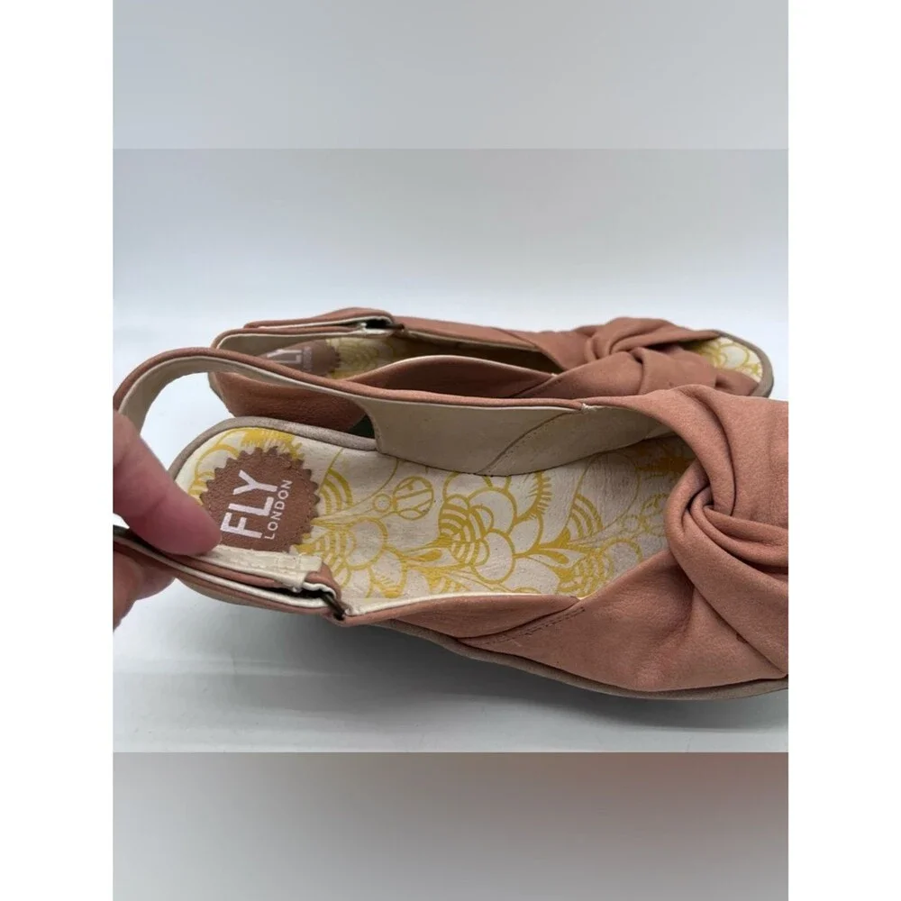 FLY LONDON Yata Pink Nubuck Suede Wedge Sling Back Peep Toe Sandals size 40